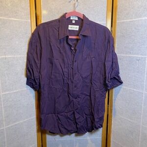 Campus Mens Vintage Purple Rayon Short Sleeve Button Up Shirt Size Medium